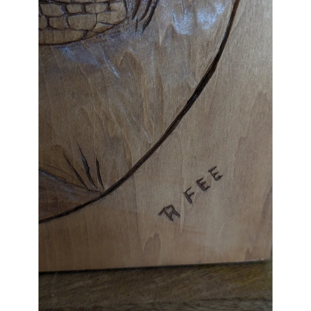 Vintage Hand Carved Wood Relief 3-D Wall Plaque Decor Water Mill Wheel Signed